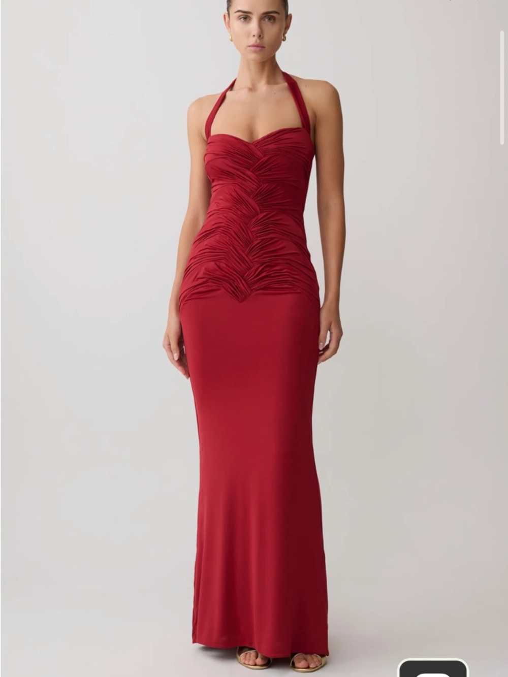 NWT Meshki Hoai Gathered Slinky Halter Maxi Dress